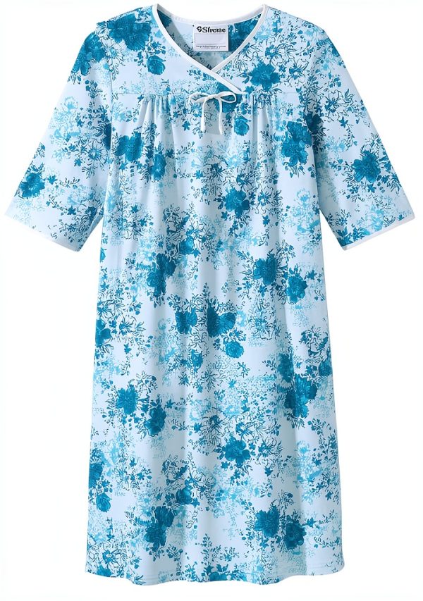 Adaptive Nightgown Comfort Open Back Snap Closure Cherry Blossom XL-0
