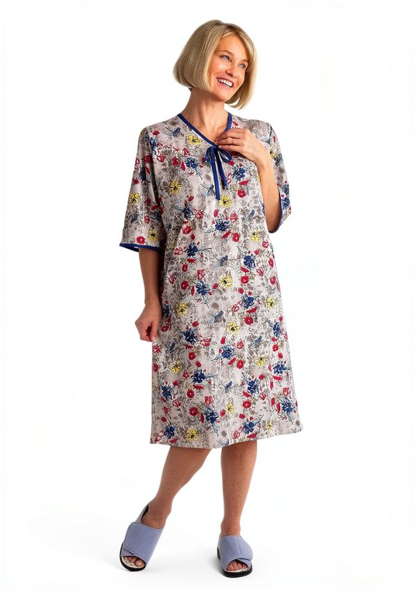 Adaptive Nightgown Comfort Open Back Snap Closure Cherry Blossom XL-3