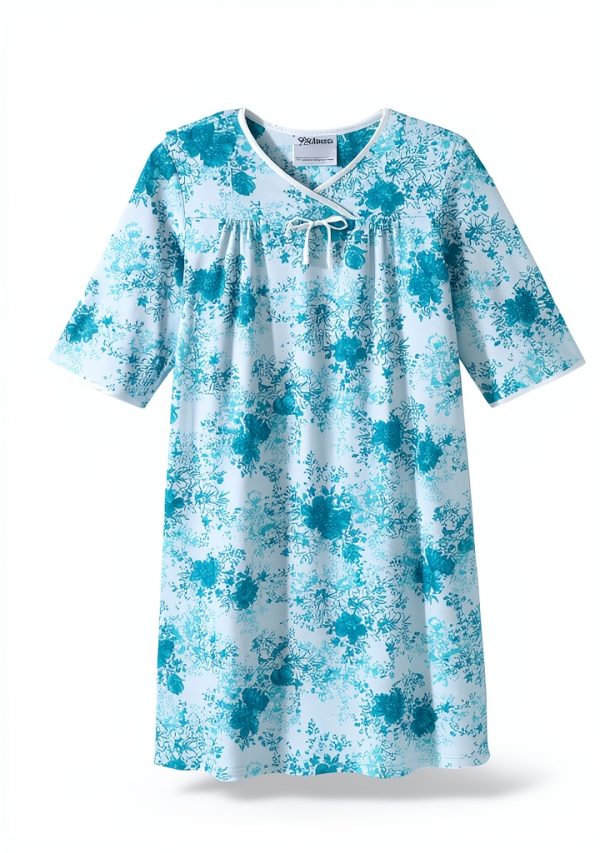 Adaptive Nightgown Comfort Open Back Snap Closure Cherry Blossom XL-1