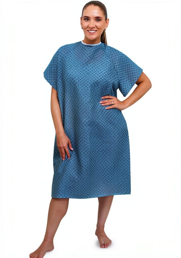 Hospital Gown AMU Solutions 12 Pack Blue Robe with Tie Closure-0